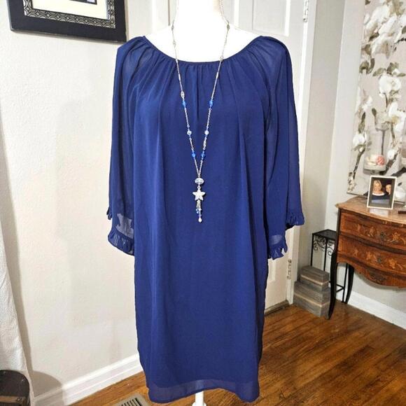 Ya Los Angeles Navy Blue Loose Fit Dress w/Ruffle sleeve #50 - Picture 1 of 6
